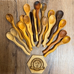 Holz Löffel - Löffel handgeschnitzt mit geschwungenem Griff - 02 - Klein ca. 10-11cm - einzeln