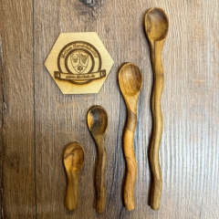 Holz Löffel - Löffel handgeschnitzt mit geschwungenem Griff - 02 - Klein ca. 10-11cm - einzeln