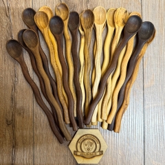 Holz Löffel - Löffel handgeschnitzt mit geschwungenem Griff - 04 - Lang ca. 19-20cm