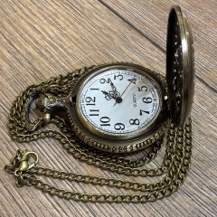 Uhr - Taschenuhr - Größe L - Blumen durchbrochen - altmessing - Quartz - Steampunk