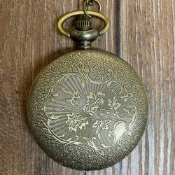 Uhr - Taschenuhr - Größe L - Blumen durchbrochen - altmessing - Quartz - Steampunk