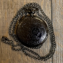 Uhr - Taschenuhr - Größe L - Zahnräder schwarz - altmessing - Quartz - Steampunk