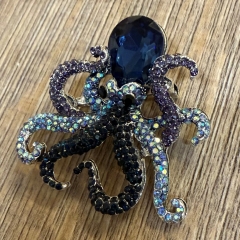Brosche - Oktopus/ Krake mit Strasssteinen inkl. Öse für Kette - Aetherwelt