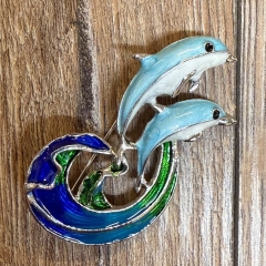 Brosche - Delphine mit Strasssteinen inkl. Öse für Kette - Aetherwelt