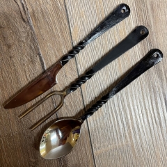 Besteck - Set - Mitelalterbesteck mit Leder Etui - Messer, Gabel, Löffel - Edelstahl