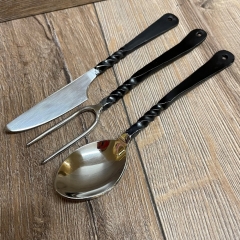 Besteck - Set - Mitelalterbesteck mit Leder Etui - Messer, Gabel, Löffel - Edelstahl
