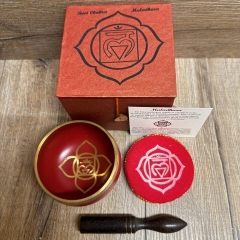 Klangschale - Chakra 1. Wurzelchakra/ Muladhara Set inkl. Klangstab & Kissen ca. 8cm - rot