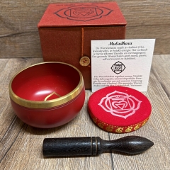 Klangschale - Chakra 1. Wurzelchakra/ Muladhara Set inkl. Klangstab & Kissen ca. 8cm - rot