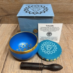 Klangschale - Chakra 5. Kehl-Chakra/ Vishudda Set inkl. Klangstab & Kissen ca. 8cm - blau