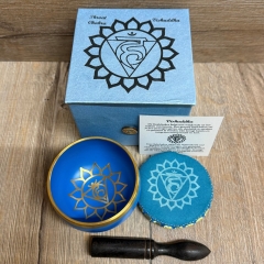 Klangschale - Chakra 5. Kehl-Chakra/ Vishudda Set inkl. Klangstab & Kissen ca. 8cm - blau