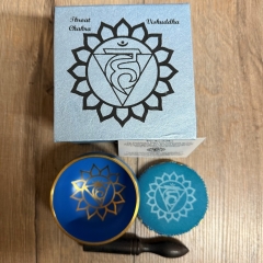 Klangschale - Chakra 5. Kehl-Chakra/ Vishudda Set inkl. Klangstab & Kissen ca. 8cm - blau