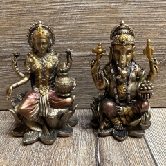 Statue - Ganesha Miniatur - Indischer Elefanten Gott - bronziert - Dekoration - Ritualbedarf