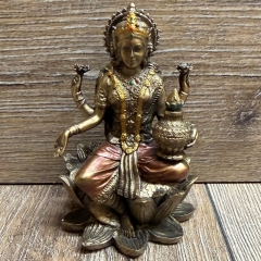 Statue - Lakshmi Miniatur - hinduistische Göttin des Glücks, der Liebe, der Fruchtbarkeit, des Wohlstandes, der Gesundheit & der Schönheit - bronziert - Dekoration - Ritualbedarf