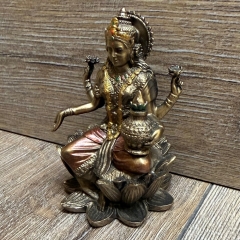 Statue - Lakshmi Miniatur - hinduistische Göttin des Glücks, der Liebe, der Fruchtbarkeit, des Wohlstandes, der Gesundheit & der Schönheit - bronziert - Dekoration - Ritualbedarf