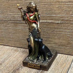 Statue - Hekate Miniatur - griechische Göttin der Magie und Geisterwelt mit Fackel - bronziert - Dekoration - Ritualbedarf