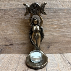 Kerzenständer - Hekate, die Spiralgöttin mit dreifachem Mond - Teelicht - bronziert