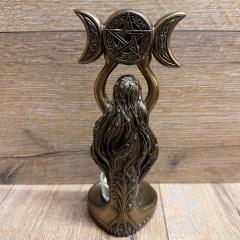 Kerzenständer - Hekate, die Spiralgöttin mit dreifachem Mond - Teelicht - bronziert