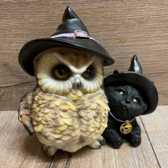 Figur - Lustige Eulen - Hexen-Eule mit Hexen-Katze - Zauberhafte Freunde - coloriert