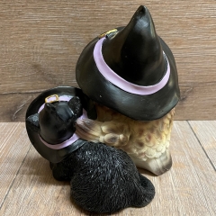 Figur - Lustige Eulen - Hexen-Eule mit Hexen-Katze - Zauberhafte Freunde - coloriert