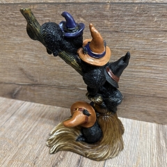 Figur - Lustige Katzen - 5 Hexenkatzen tollen auf Zauberbesen hochkant - coloriert