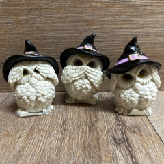 Figur - Lustige Eulen - Die Drei Weisen Schnee-Eulen stehend - 3er Set - coloriert