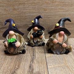 Figur - Lustige Hexe mit Knubbelnase klein - lila Hut & Katze