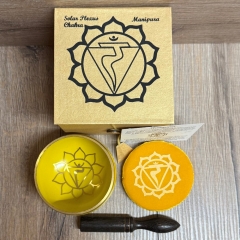 Klangschale - Chakra 3. Solarplexus/ Manipura Set inkl. Klangstab & Kissen ca. 8cm - gelb