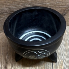 Räucherschale - Speckstein schwarz OM - 10cm x 6cm