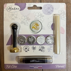 Siegel - Set inkl. Griff mit 4 Einsätzen, Siegelfärber & Siegelwachs - florale