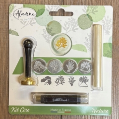 Siegel - Set inkl. Griff mit 4 Einsätzen, Siegelfärber & Siegelwachs - nature