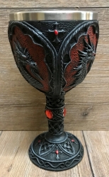Kelch mit Stahleinsatz - Drachen - gothik/ rot mit Steinen