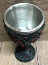 Kelch mit Stahleinsatz - Drachen - gothik/ rot mit Steinen