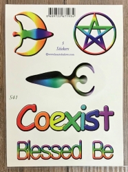 Aufkleber - Blessed Be/ Coexist/ Göttin/ Mondgöttin/ Pentagramm