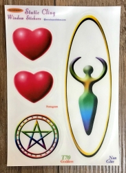 Fenster Aufkleber - Göttin/ Pentagramm/ Herzen - Transparent & wiederverwendbar