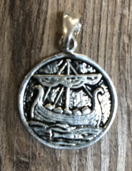 Anhänger - Amulett - Wikingerboot Medaille - silberfarben