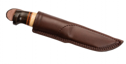Helle Messer - HARDING - Outdoormesser - Dreilagenstahl, Masserbirke, dunkles Eichenholz, Lederstreifen, Lederscheide - Ausverkauf