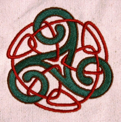 Umhänge- Tasche natur - Triskele mit Endlosknoten - grün/ rot