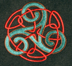 Umhänge- Tasche schwarz - Triskele mit Endlosknoten - grün/ rot