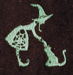 Umhänge- Tasche schwarz - Hexe & Katze / Witch & Cat - grün