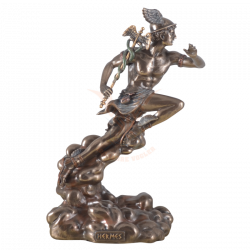 Statue - Hermes fliegt mit Caduceus Stab - griechischer Gott/ Götterbote 16cm x 9cm x 22cm - bronziert - Dekoration - Ritualbedarf