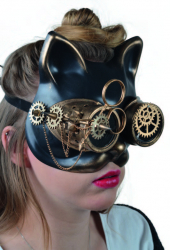 Steampunk - Maske mit Kunstseidenband - Katzen-Maske/ Cat